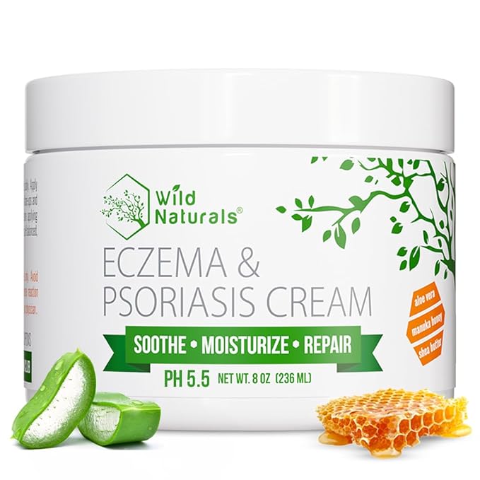 Wild Naturals Eczema & Psoriasis Cream for Dry, Itchy Skin – Eczema Relief for Adults & Kids – Moisturizing Psoriasis Cream with Manuka Honey - Hydrating Honey Lotion for Hands and Face