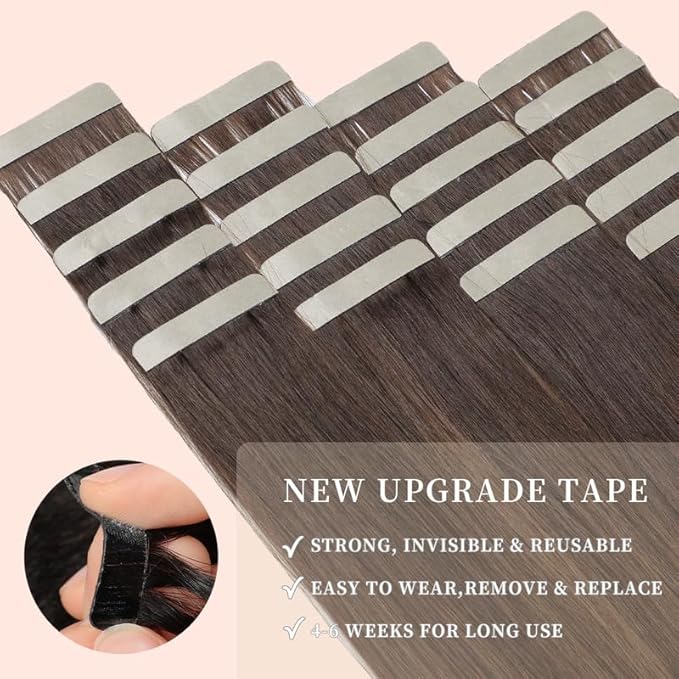 14 Inch 20pcs Tape in Hair Extensions Human Hair Tape ins Human Hair Extensions Balayage Brown to Dirty Blonde Hair Extensions Real Human Hair Tape in(2/6/18K#, 14 Inch)