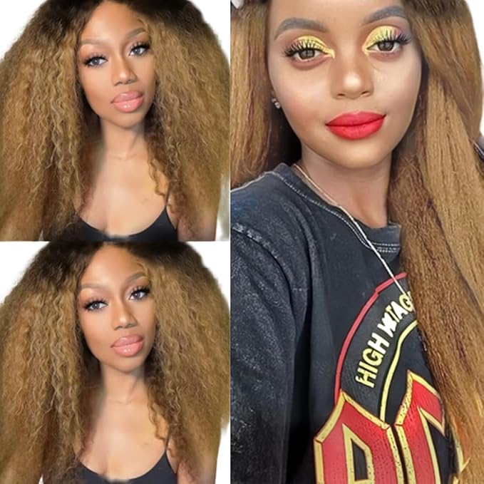 Ombre Human Hair Bundles 1B27 Kinky Straight Bundle Niegmeag Brazilian Virgin Remy Hair 3 Bundles 16 18 20 Inch 2 Tone Black and Honey Blonde Yaki Bundle 150g