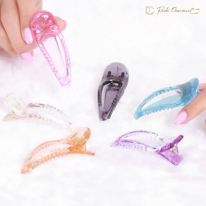 RC ROCHE 6 Pcs Small Flat Flip Hair Claw Clips for Women Alligator Duckbill Thick Hair Styling Barrette Strong Side Slide Jaw Plastic No Slip, Small Transparent Multicolor
