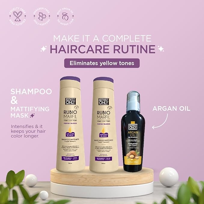 Hair Purple Toning Mask | Eliminates Brassiness | Neutralizes Yellow & Orange Tones | Rubio Marfil Blonde Pearl with Argan Oil Perfect Blonde (Beige) 11.8 Fluid Ounce (350 ml)