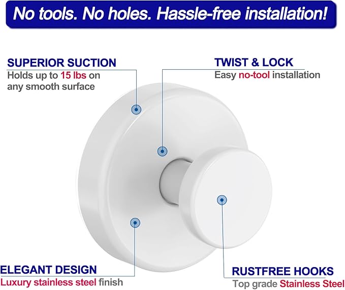 Suction Cup Hooks for Shower, Removable Towel Hooks for Bathroom Window Glass Door Wall, Bath Robe Looafh Hook for Hanging - 4 Pack, White1