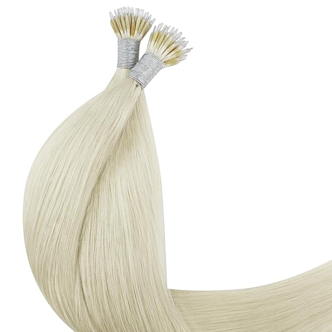 YoungSee 28Inch Nano Ring Hair Extensions Human Hair Platinum Blonde Nano Bead Hair Extensions Human Hair Blonde Nano-Ring Hair Extension Blond Nano-Link Extension Real Hair for Long 50s 50g