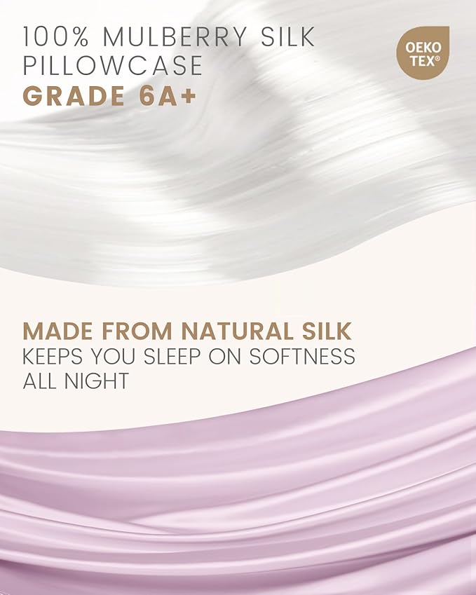 THXSILK Set of 2 Silk Pillowcase for Hair and Skin, 100% Mulberry Silk Bed Pillowcase Ultra-Soft, Hypoallergenic Soft Breathable Silk Pillow Case with Hidden Zipper, King Size 20"x36", Light Purple