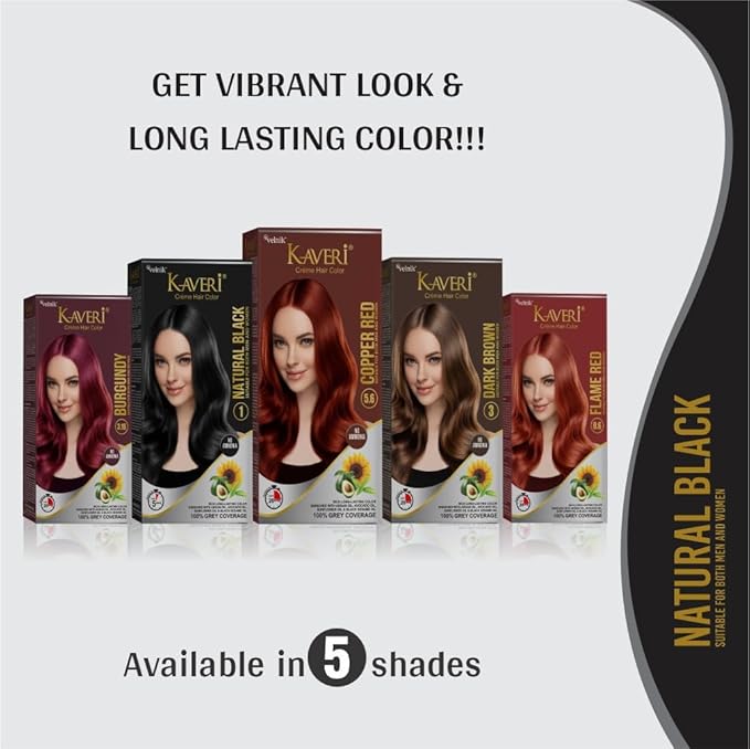 Kaveri Creme Hair Color Permanent Hair Dye Color - With Improved Creme Formula for Gray Coverage Ammonia Free Hair Color Dye for Rich Bright Long lasting (Black, 3.04 Fl Oz) - Pack Of 3