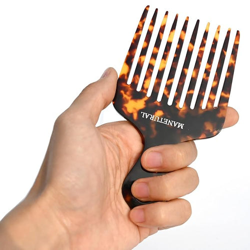 14MX Long-Tooth Comb/Afro Hair Lift Combs for Women's Curls and Men's Beards - Hand-Made, Hand-Crafted Beauty for Effortless Styling (Tortoise, 2 PACK)