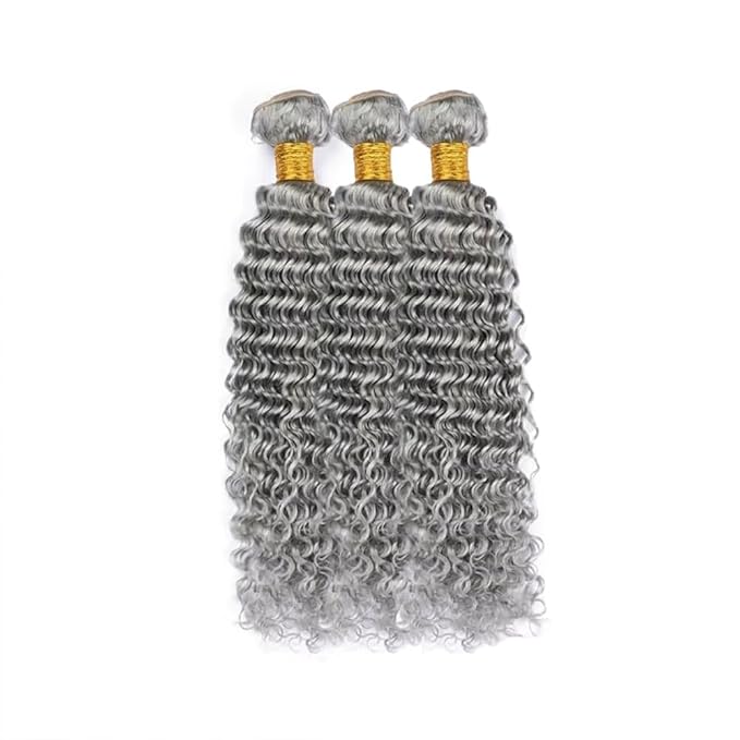 Grey Bundles Human Hair Silver Deep Wave Bundle Niegmeag Brazilian Virgin Remy Hair 3 Bundles 26 28 30 Inch Double Weft Soft And Silky Gray Deep Wave Bundle