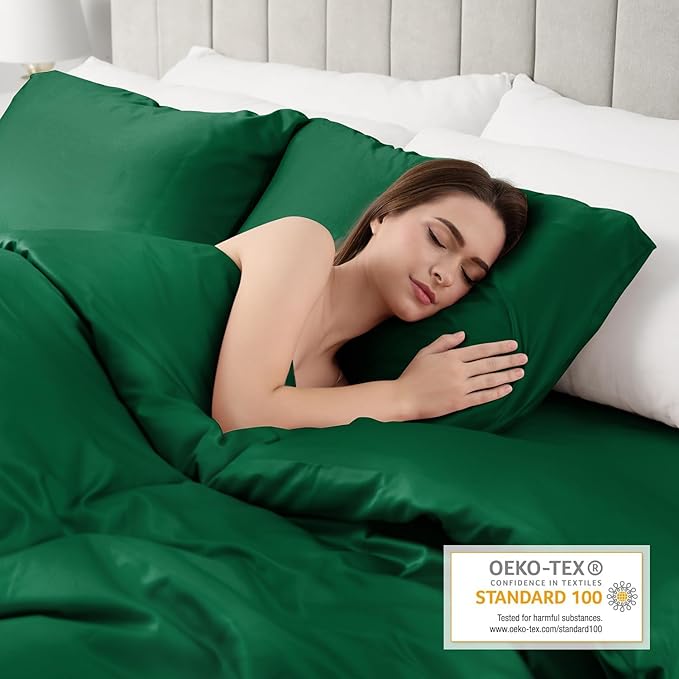 Lirex Satin Pillowcase for Hair and Skin, Super Soft and Cooling Similar to Silk, 2 Pack Standard Size 20"X 26" Pillow Cases with Envelope Closure, Gifts for Women Men, Green