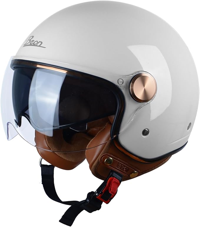 Open Face Motorcycle Helmet for Adults, DOT Approved,3/4 Retro Vespa Helmet, Dual Visors Men's and Women's Motorbike Casco for Moped Cruiser Bobber and Chopper