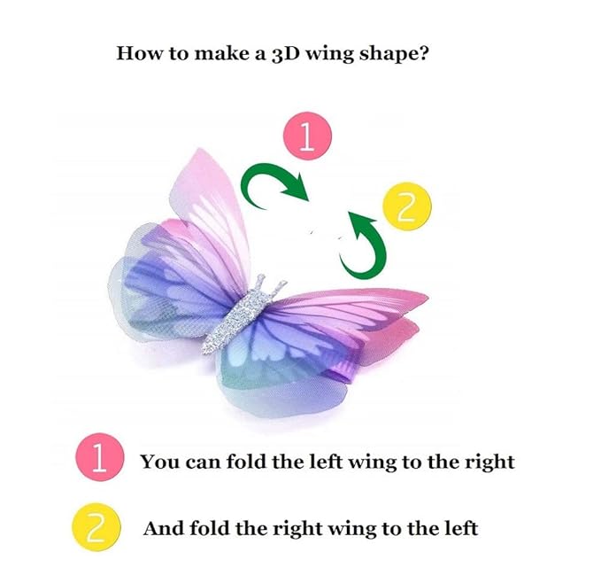 6Pcs/pack 3D Colorful Organza Butterfly Hair Clips - Chiffon Fairy Wings - Ribbon Wrapped Clips 0.4Inch Barrettes Hair Accessories For Women(Multicolor2)
