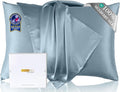 ZIMASILK Upgraded 100% 6A Grade Pure Mulberry Silk Pillowcase for Hair and Skin Silk Pillow Cases with Reinforced Hidden Zipper, More Soft & Durable, Gift Box (Queen 20"x30" Light Blue)