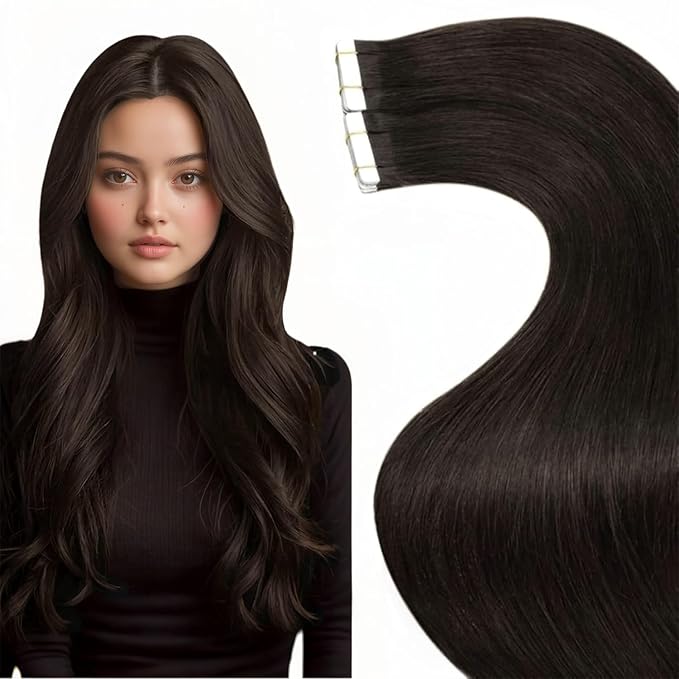 LaaVoo Hair Extensions Tape in Human Hair Brown Tape in Extensions Human Hair Tape on Extensions #2 Dark Brown 20 Inch 20pcs 50g