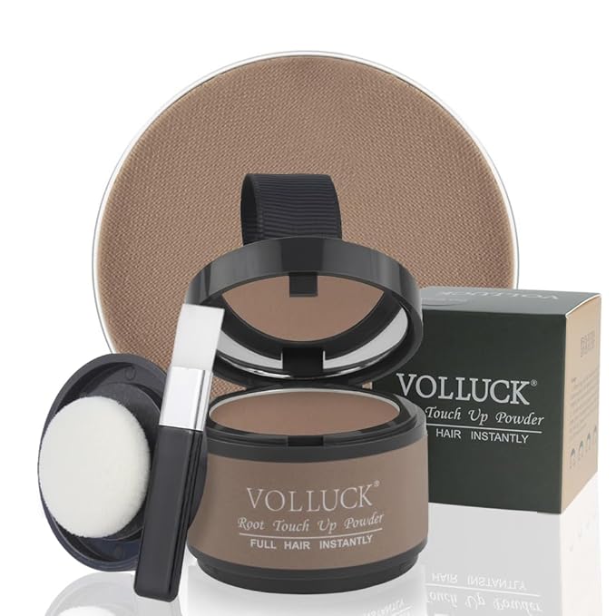VOLLUCK Root Touch up Powder, Instant Hairline Powder for Thinning Areas and Gray Hair Coverage, Natural and Non-greasy Root Cover up for Women and Men (Light Brown, 0.14 Ounce)