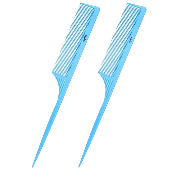 Rat Tail Comb 2Pcs Rat Tail Combs for Women, Fine Tooth Parting Tip Carbon Fiber Root Teasing Anti Static Combs for Styling (2Pcs Blue)