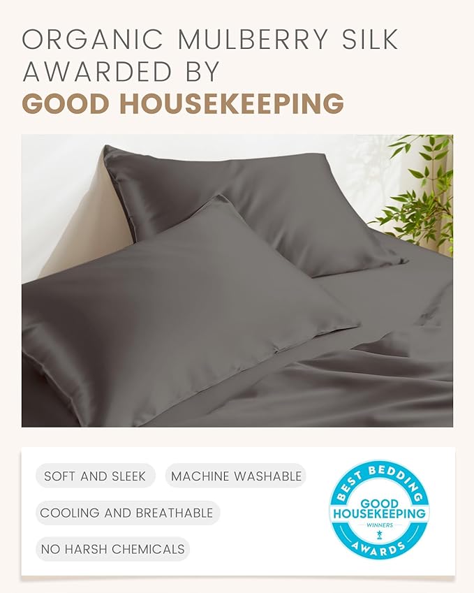 THXSILK 100% Mulberry Silk Pillow Case Silk Pillowcase for Hair and Skin, Hypoallergenic Soft Breathable Pillow Cover with Hidden Zipper, 1pc, (Dark Gray, Standard 20"x26")