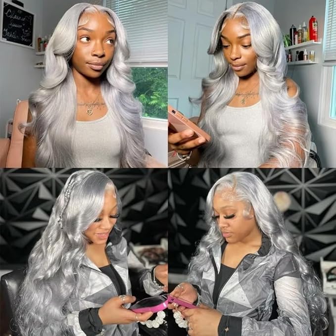 Silver Bundle Human Hair Grey Body Wave Bundles Niegmeag Brazilian Virgin Remy Hair 3 Bundles 24 26 28 Inch Double Weft Soft And Silky Gray Body Wave Bundle