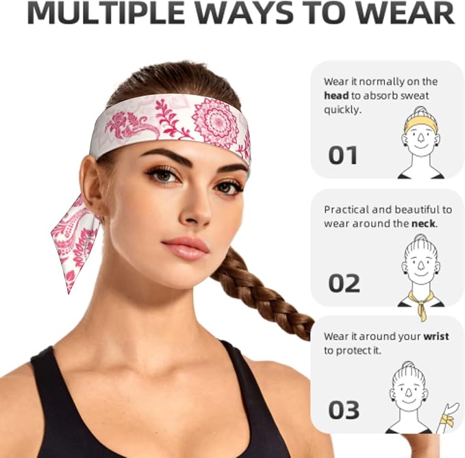 Sports Tie Headband Bandana Running Athletic Sweat Band Elastic Adjustable Sport Head Tie for Men Women Head Ties Ninja Tie Headbands Tennis Sweatbands Soccer Basketball Teams Running Head Band