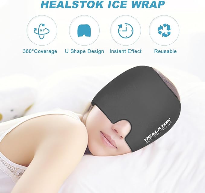 Cold Hat, Ice Cap, Ice Head Wrap, Cold & Hot Therapy Reusable 360 Compression Flexible Ice Pack Head Wrap, Cold Head Park Wrap. Grey