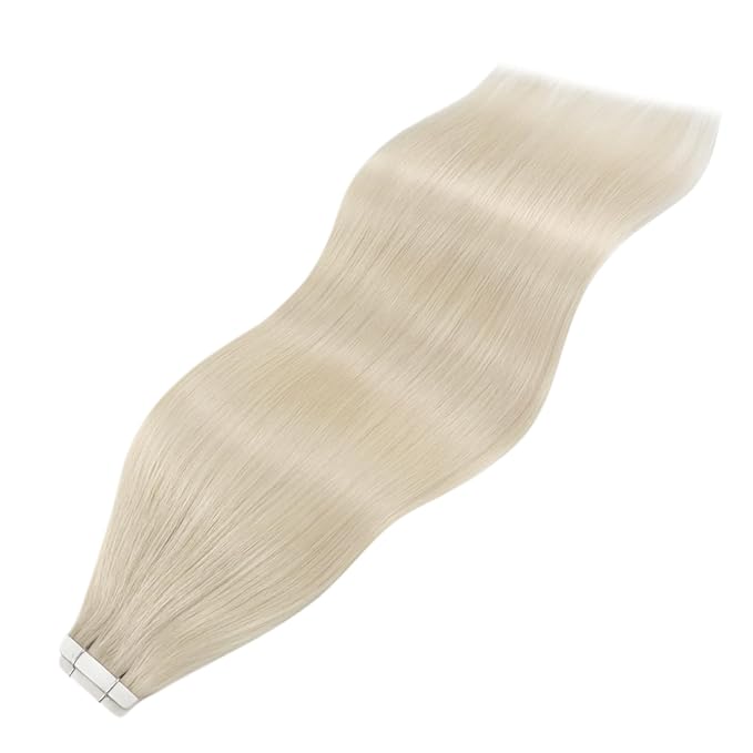 YoungSee Tape in Extensions Platinum Blonde Human Hair Tape in Extensions Blonde Tape in Hair Extensions Human Hair Invisible Tape-in extension Real Human Hair 20 Inch 50g Tapes Extension for Wedding
