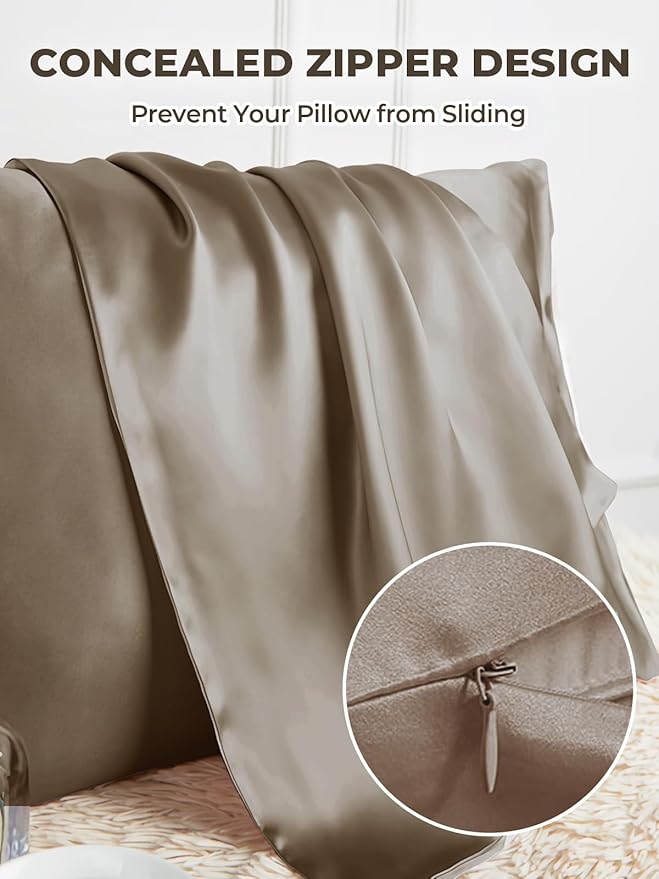 Mulberry Silk Pillowcase for Hair and Skin, SGMSILK 22 Momme Natural Silk Pillow Cases with Zipper, 6A Soft and Smooth Single Sided Pure Silk Pillow Cover (Dark Brown, Standard 20"x26")