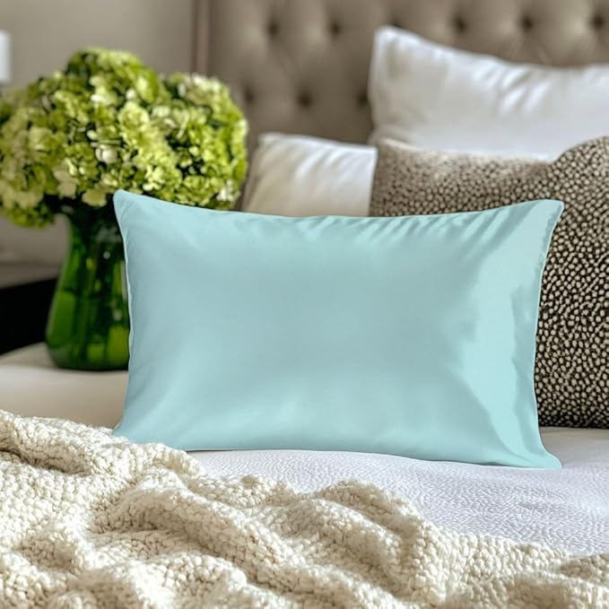 Silky Smooth Satin Zipper Bed Pillowcases Cooling,Anti-Frizz,and Gental on Skin Pack of 2 (Aqua Green, Standard (20x26))