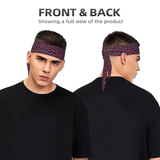 Men's Women Luxury Pink Dark Gray Leopard Cheetah Print Sports Sweat Band Multi Style Fashion Head Ribbon Headwear for Yoga Fitness Shower