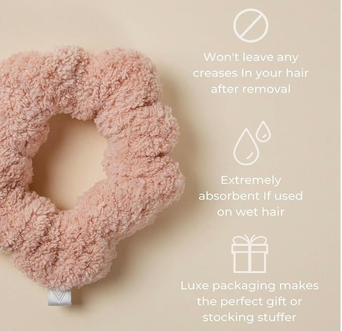 VOLO Salt White Spa Headband & Scrunchie Set for Women | Towel Hair Accessories for Makeup, Washing Face, Self Care & Skin Care | Ultra Soft, Absorbent & Stretchy | Perfect Pair Bundle | Microfiber