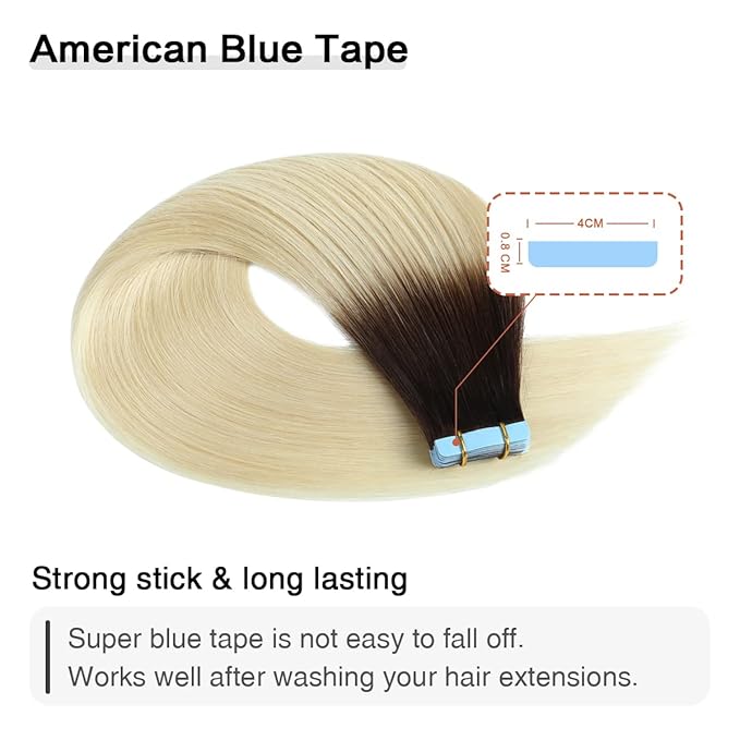 SUYYA Tape in Hair Extensions Human Hair Ombre Darkest Brown to Platinum Blonde 20 Inch 50g/pack 20pcs Straight Seamless Skin Weft Tape in Real Human Hair Extensions(20inch #T2/60)