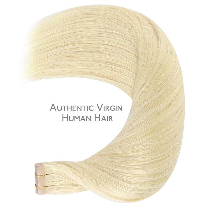 WENNALIFE Tape in Hair Extensions Human Hair, 20pcs 50g 22 inch Bleach Blonde Remy Hair Extensions Straight Human Hair Tape in Extensions Skin Weft Tape Extensions Human Hair