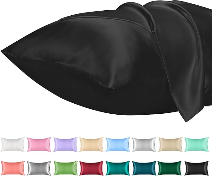 Lirex Satin Pillowcase for Hair and Skin, Super Soft and Cooling Similar to Silk, 2 Pack King Size 20"X 40" Pillow Cases with Envelope Closure, Gifts for Women Men, Black