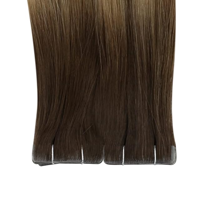Full Shine Seamless Inject Tape in Extensions 5Pcs Virgin Tape Hair Color 3/8/22 Real Human Hair Extensions Invisible Tape in Hair Extensions Remy Human Hair for Women 22 Inch 12.5 Gram