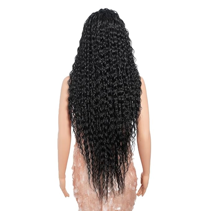 Style Icon 36”Super Long Curly Wig C-Shaped Side Part Lace Wig Afro Baby Hair Synthetic Black Wigs(36 inches, 1B)