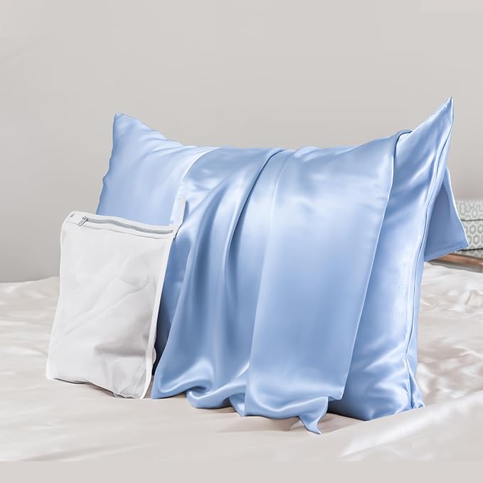 PROMEED Real 23 Momme 100% Silk Pillowcase for Hair and Skin, Both Sides Cooling Premium Grade 6A+ Mulberry Silk Pillow Case with Zipper, 1pc (Standard 20"x26", Light Blue)