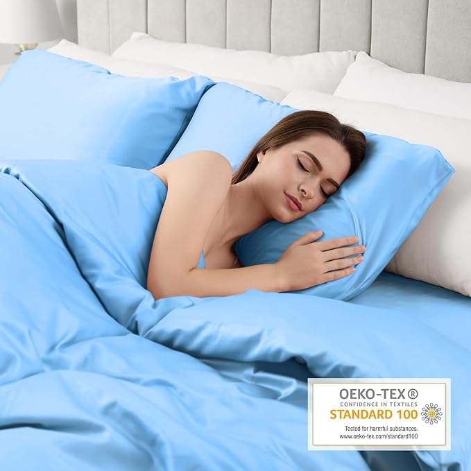 Lirex Satin Pillowcase for Hair and Skin, Super Soft and Cooling Similar to Silk, 2 Pack Queen Size 20"X 30" Pillow Cases with Envelope Closure, Gifts for Women Men, Light Blue