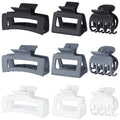 3 Style Claw Hair Clips Set for Women - 9 pcs Medium Rectangle Clips for Thick Hair, Square Clips for Thin Hair - Grey
