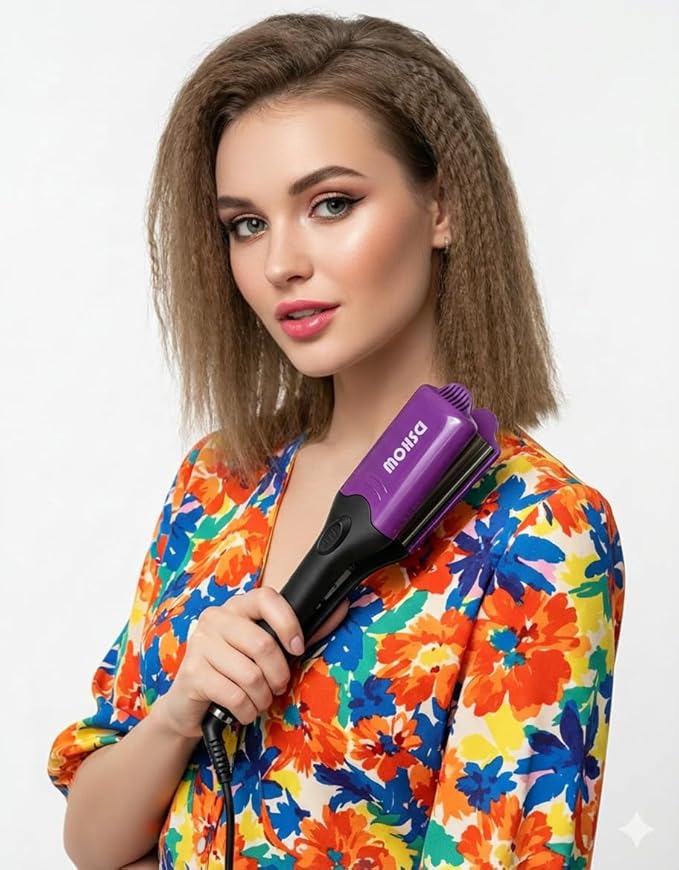 DSHOW Hair Crimper for Women with 4 Interchangeable Plates, Crimper Hair Iron Volumizing Flufft Hairstyle Crimping Iron for Hair with 5 Heat Settings & 60 Min Auto Off