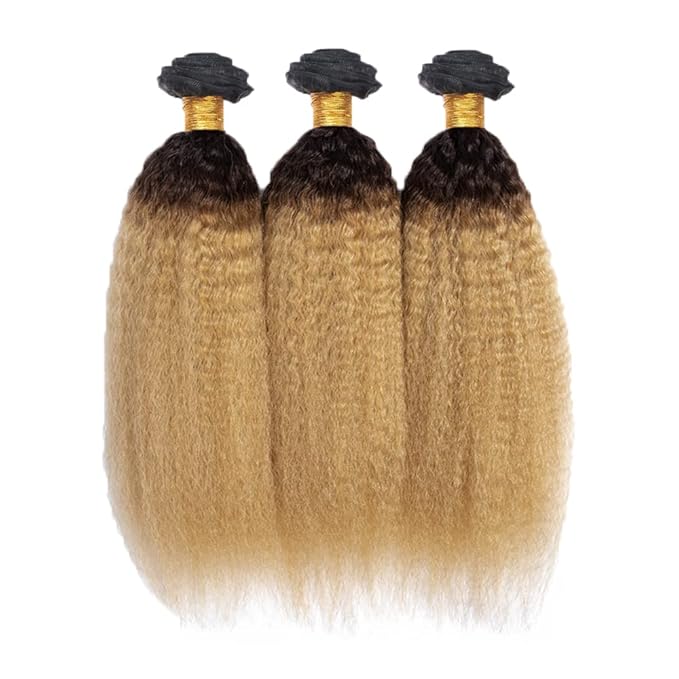 Ombre Human Hair Bundles 1B27 Kinky Straight Bundle Niegmeag Brazilian Virgin Remy Hair 3 Bundles 16 18 20 Inch 2 Tone Black and Honey Blonde Yaki Bundle 150g