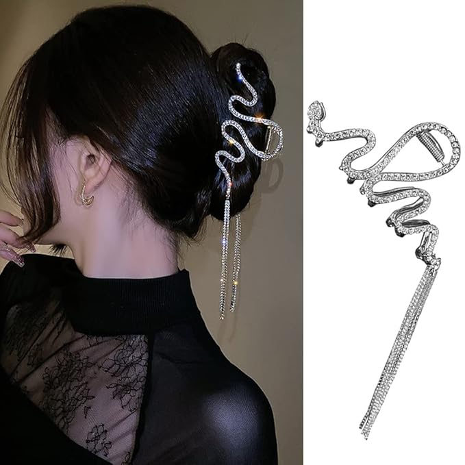 Hair Jaw Claw Clips Fish Bone Shape Large Metal Gold Fashion Nonslip Hairpin Catch Clip Accessories for Thick/Thin Hair HairStyling (Sliver Snake)