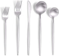 Matte Silverware Set for 6,Modern Stainless Steel Brushed Cutlery Set,30-Pieces Heavy Duty Flatware Set,Knives Spoons and Forks Set Utensils Set, Satin Finish, Dishwasher Safe