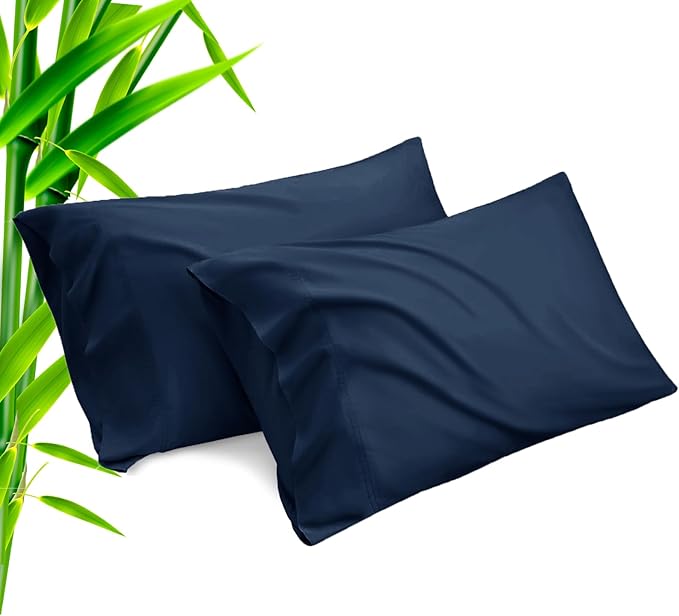 TELUS Pillow Cases Queen Size 2 Pack, Bamboo Rayon Cooling Pillowcases with Envelope Closure, Cool Breathable Pillow Cover for Hot Sleepers & Night Sweats, 20x30 inches, Navy Blue