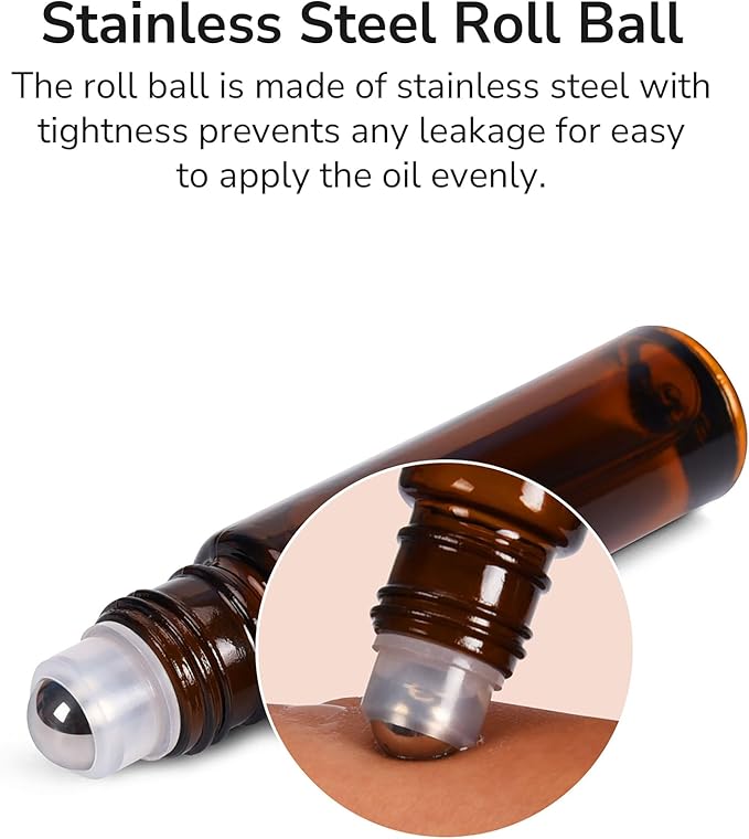 ULG 4/8/12-Pack Essential Oil Roller Bottles 10ml, Empty Bottles with Stainless Steel Roller Balls and Waterproof Labels, Roller Balls For Essential Oils