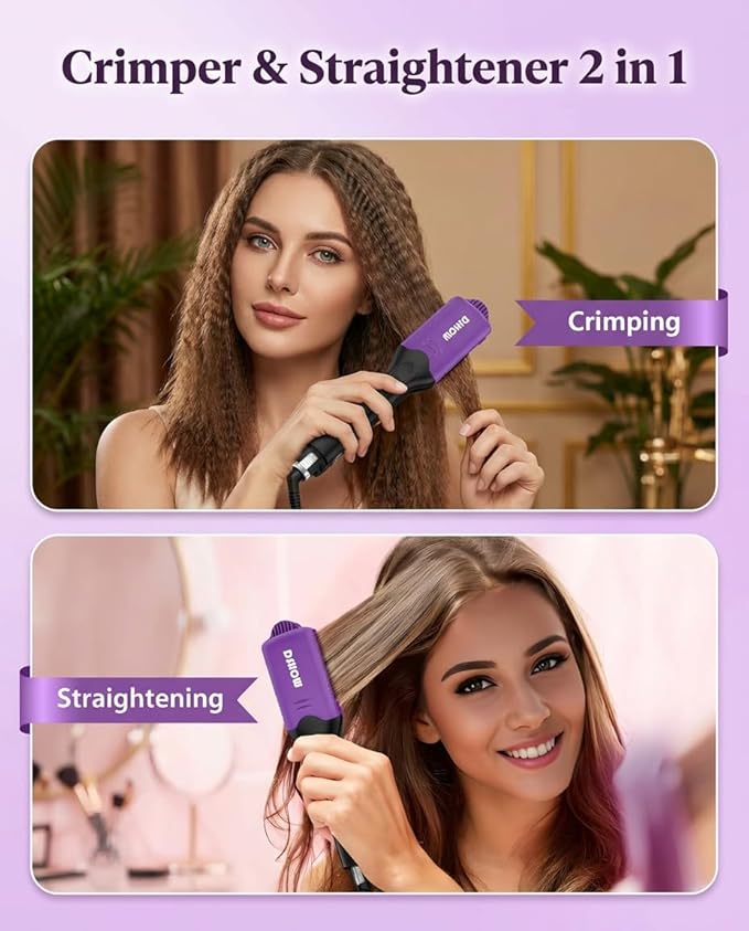 DSHOW Hair Crimper for Women with 4 Interchangeable Plates, Crimper Hair Iron Volumizing Flufft Hairstyle Crimping Iron for Hair with 5 Heat Settings & 60 Min Auto Off