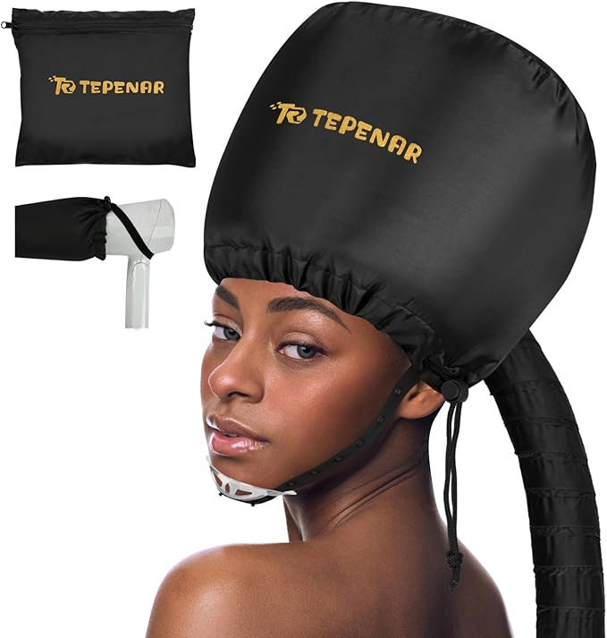 Bonnet Hair Dryer Attachment, Large - Black, Upgraded Soft Adjustable for Hand Held Hair Dryer, Fast Drying, Ideal for Natural Curly Textured Hair Care and Speeds Up Drying Time at Home