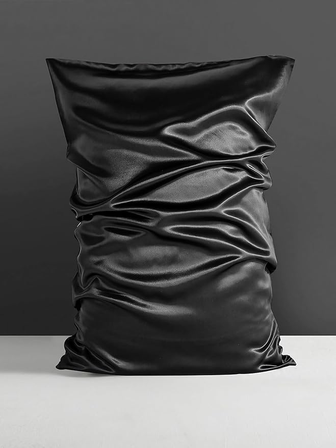 Mulberry Silk Pillowcase for Hair and Skin, SGMSILK 22 Momme Natural Silk Pillow Cases with Zipper, 6A Soft and Smooth Single Sided Pure Silk Pillow Cover (Black, Standard 20"x26")
