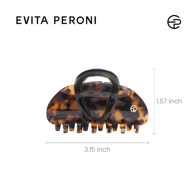 EVITA PERONI Middle Hair Clip, "Vintage Candy" Hair Clips for Women Strong Grip Acetate Shark Claw Clip with Gift Box, Tortoise