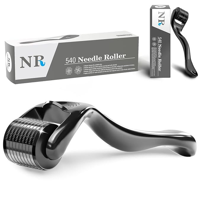 Titanium Derma Roller with 540 Needles for Face, Beard & Hair – Gentle Massage Roller for Daily Skincare Routine – Suitable for Men & Women (0.3 mm)
