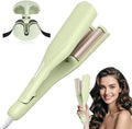 Crimper Hair Tool, Hair Crimper for Women, Beach Waves Curling Wand with Negative Ions, Adjustable Temp, Anti-Scald Design, Auto Shut-Off, Dual Voltage, 1.42 Inch (Green)