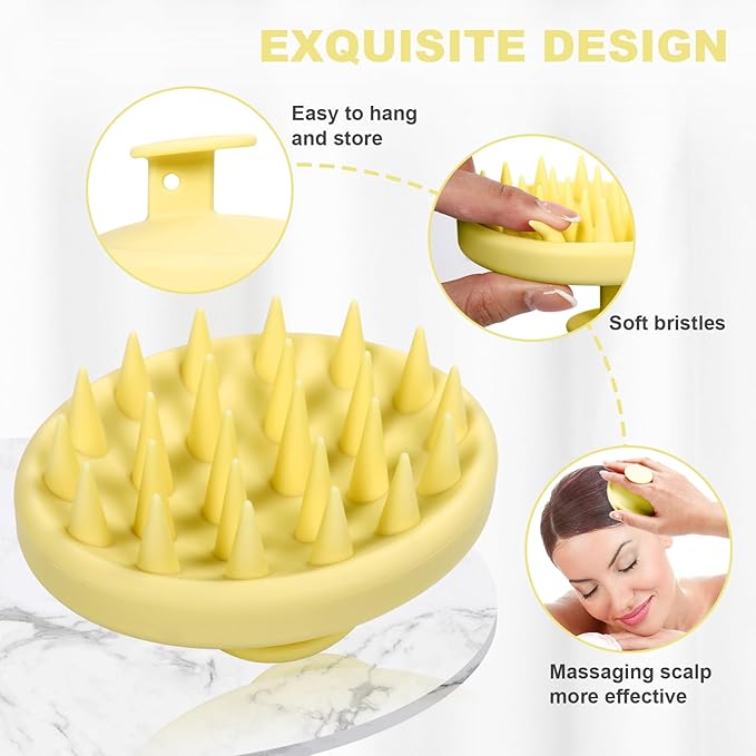 Silicone Scalp Massager, Scalp Scrubber for Hair Growth with Soft Bristles, Scalp Exfoliator Brush Dandruff Removal Shampoo Brush for Wet Dry Scalp Care (Light Yellow)