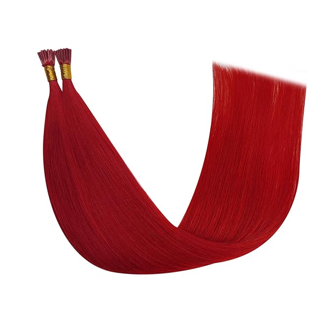 YoungSee Red Itip Human Hair Extensions 24 Inch Itips Hair Extensions Human Hair 25g Red Colored Hair Extensions Itips Long Hair for Girls Party Highlights 25 Strands