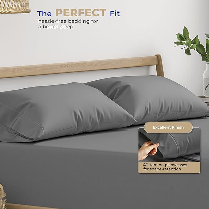 THREAD SPREAD 100% Cotton Pillowcases Standard/Queen Size Set of 2-400 Thread Count Cotton Pillowcases, Ultra Soft Cool Sateen Weave Pillow Cases for Sleeping, Set of 2 Pillow Covers (Dark Grey)